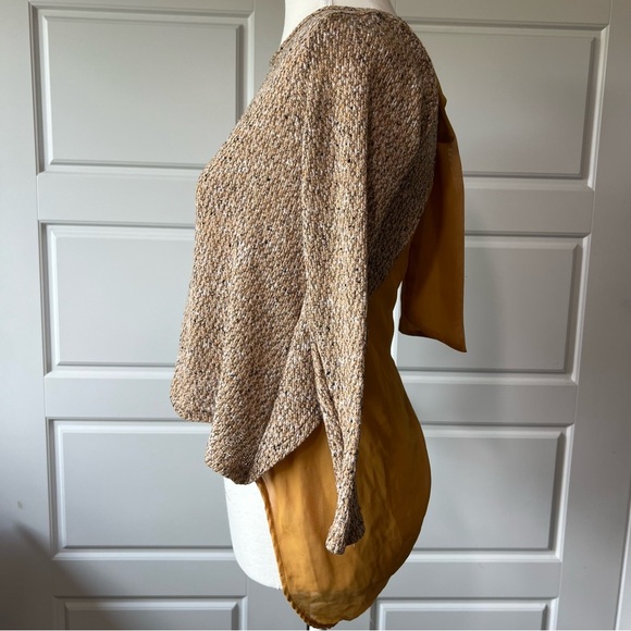 Womens Mustard Yellow Knit Open Back Top with Bow Accent Detail Medium - Picture 3 of 5